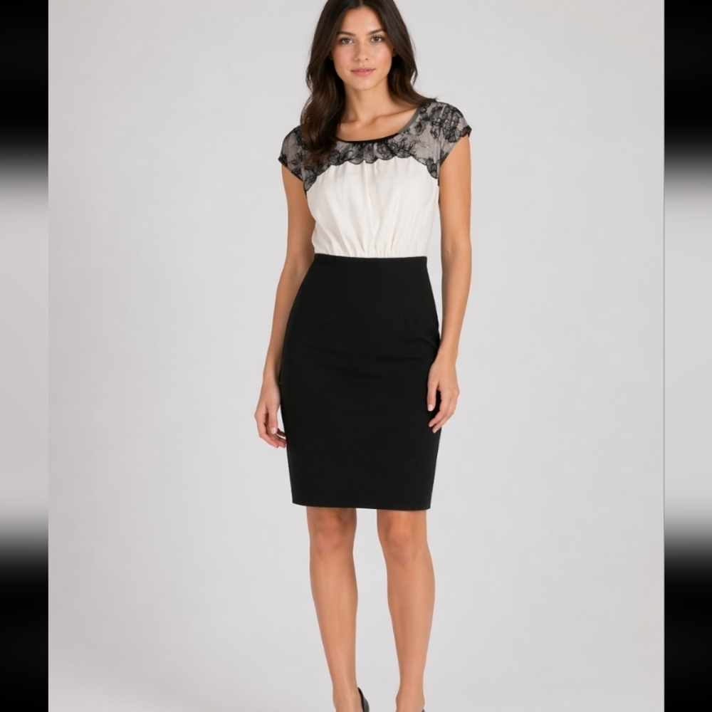 H&M black white lace dress size 6